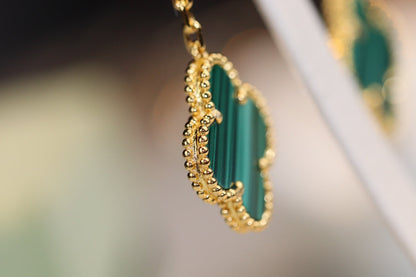 [Luna Brilliance]CLOVER EARRINGS GOLD MALACHITE DIAMOND 3 MOTIF