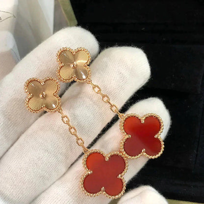 [Luna Brilliance]CLOVER 2 MOTIF  LASER CARNELIAN EARRINGS