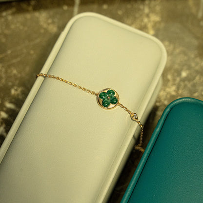 [Luna Brilliance]SUN MALACHITE 1 DIAMOND PINK GOLD BRACELET