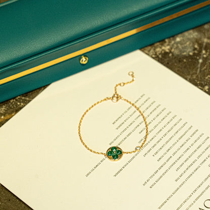 [Luna Brilliance]SUN MALACHITE 1 DIAMOND PINK GOLD BRACELET