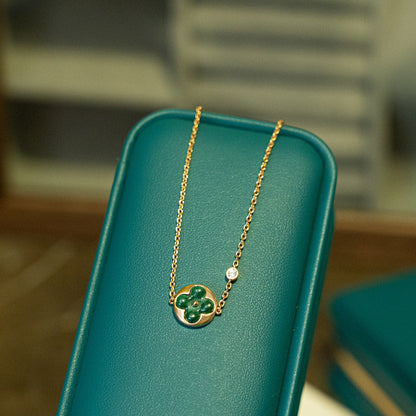 [Luna Brilliance]SUN MALACHITE 1 DIAMOND PINK GOLD BRACELET