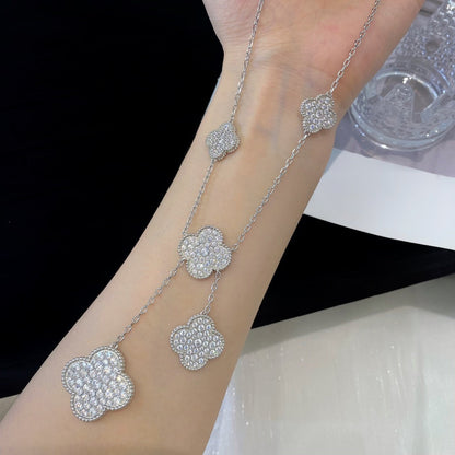 [Luna Brilliance]CLOVER 5 MOTIFS SILVER DIAMONDS NECKLACE