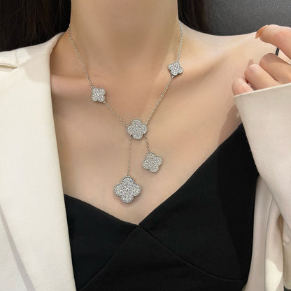 [Luna Brilliance]CLOVER 5 MOTIFS SILVER DIAMONDS NECKLACE
