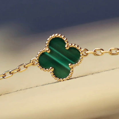 [Luna Brilliance]CLOVER 20 MOTIFS MALACHITE DIAMOND NECKLACE