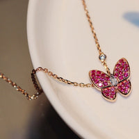 [Luna Brilliance]BUTTERFLY RED DIAMOND ROSE GOLD NECKLACE