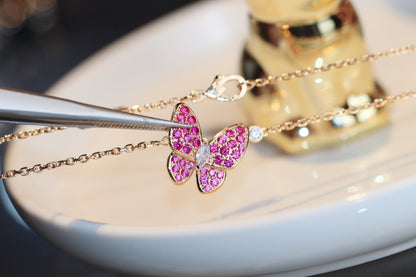 [Luna Brilliance]BUTTERFLY RED DIAMOND ROSE GOLD NECKLACE