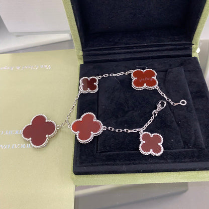 [Luna Brilliance]CLOVER 5 MOTIFS SIVLER CARNELIAN BRACELET