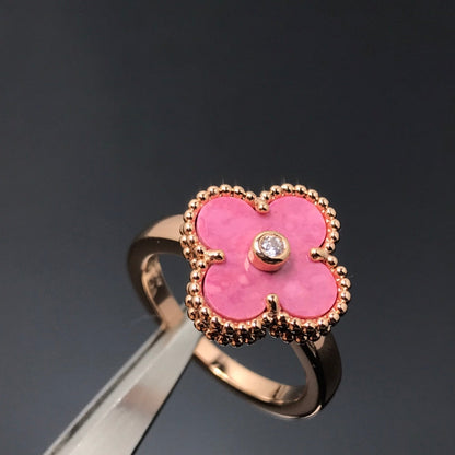 [Luna Brilliance]CLOVER RHODONITE ROSE GOLD RING