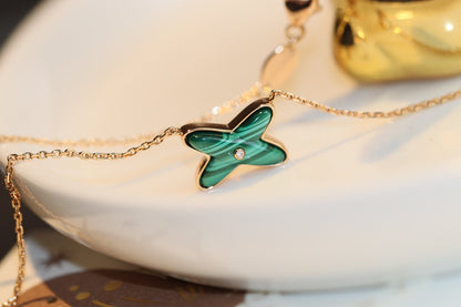 [Luna Brilliance]JEUX MALACHITE 1 DIAMOND PINK GOLD NECKLACE