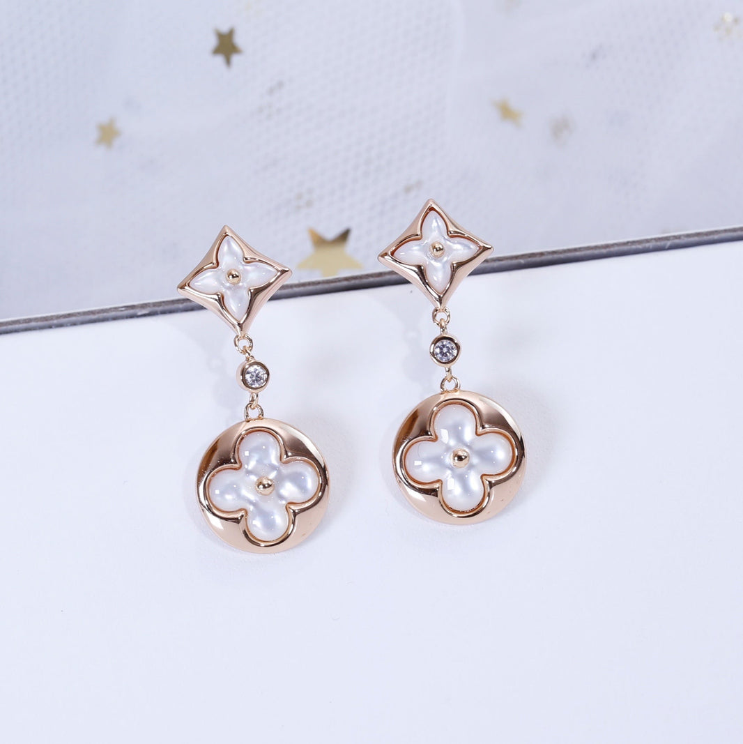 [Luna Brilliance]STAR AND SUN PINK GOLD MOP DROP EARRINGS