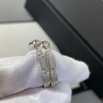 [Luna Brilliance]LOVE DIAMOND SILVER HOOP EARRINGS