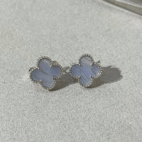 [Luna Brilliance]CLOVER CHALCEDONY SILVER STUD EARRINGS