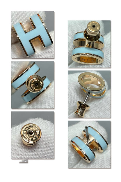 [Luna Brilliance]POP H SKY BLUE STUD EARRINGS