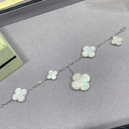 [Luna Brilliance]CLOVER 5 MOTIF WHITE MOP SILVER BRACELET