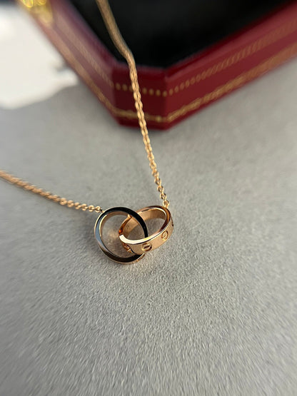 [Luna Brilliance]LOVE NECKLACE DOUBLE RING PINK GOLD