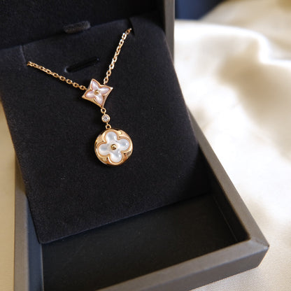 [Luna Brilliance]STAR AND SUN WHITE MOP 2 MOTIF PINK GOLD NECKLACE