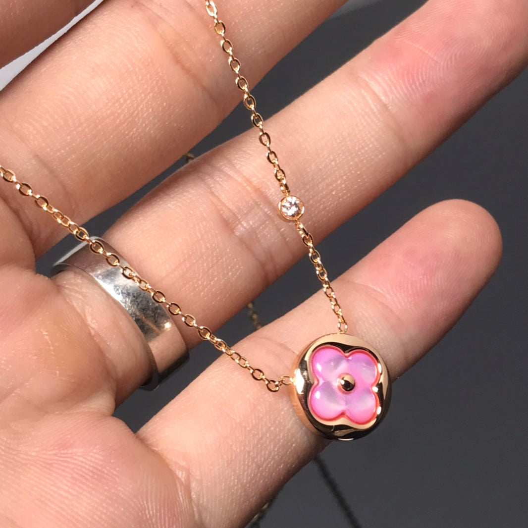 [Luna Brilliance]COLOR BLOSSOM PINK MOP SUN GOLD NECKLACE