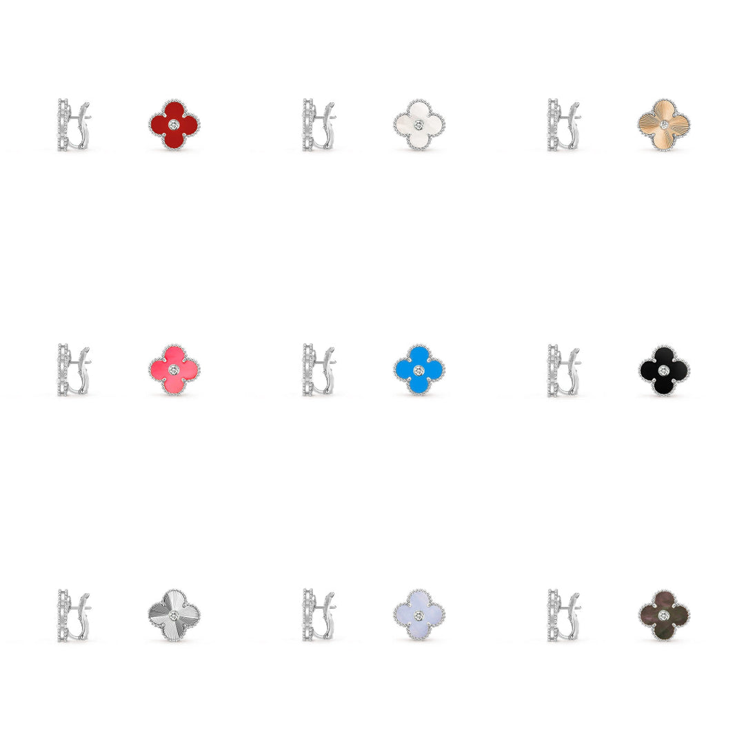 [Luna Brilliance]CLOVER SILVER 15MM MOP DIAMOND EARRINGS COLLECTION