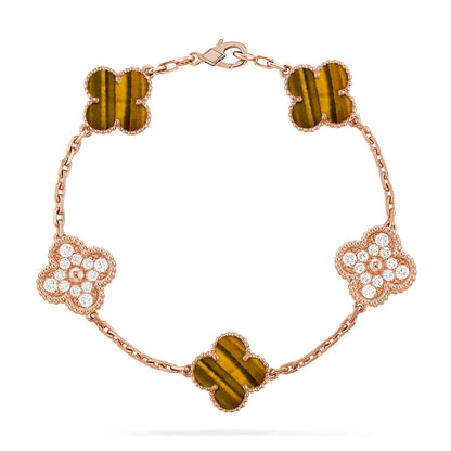 [Luna Brilliance]THICK GOLD-PLATED CUSTOM SIZE EDITION CLOVER DIAMOND ROSE GOLD BRACELET COLLECTION,5 MOTIFS