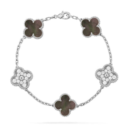 [Luna Brilliance]THICK GOLD-PLATED CUSTOM SIZE EDITION CLOVER DIAMOND SILVER BRACELET COLLECTION,5 MOTIFS