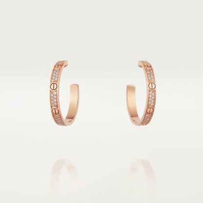 [Luna Brilliance]LOVE DIAMOND PINK GOLD HOOP EARRINGS