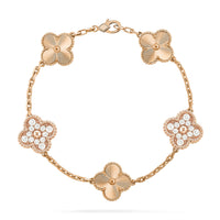 [Luna Brilliance]THICK GOLD-PLATED CUSTOM SIZE EDITION CLOVER DIAMOND ROSE GOLD BRACELET COLLECTION,5 MOTIFS