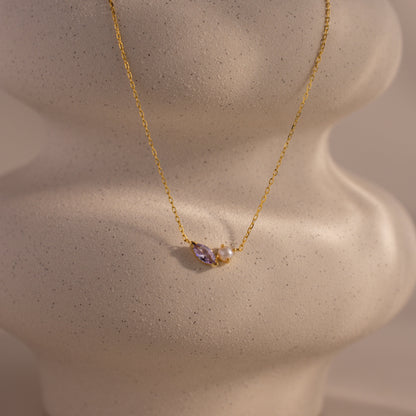 Marquise Birthstone & Pearl Necklace
