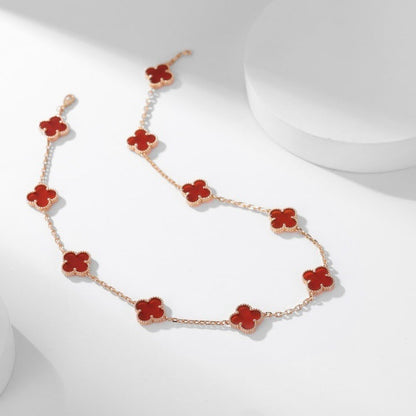 [Luna Brilliance]CLOVER 10 MOTIFS CARNELIAN NECKLACE