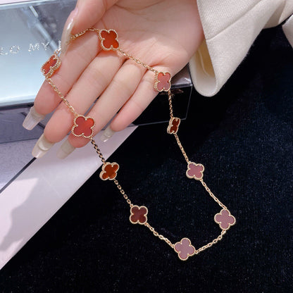 [Luna Brilliance]CLOVER 10 MOTIFS CARNELIAN NECKLACE