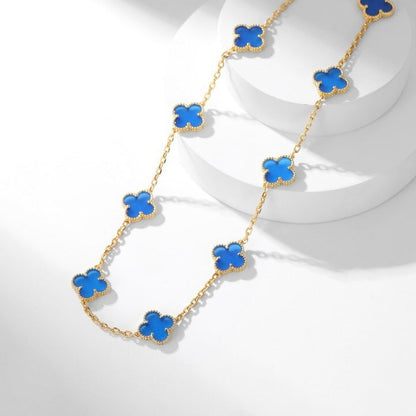 [Luna Brilliance]CLOVER 10 MOTIFS BLUE AGATE NECKLACE