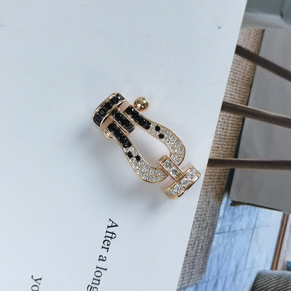 [Luna Brilliance]FORCE LARGE HORSESHOE BLACK WHITE DIAMOND BRACELET ROSE GOLD