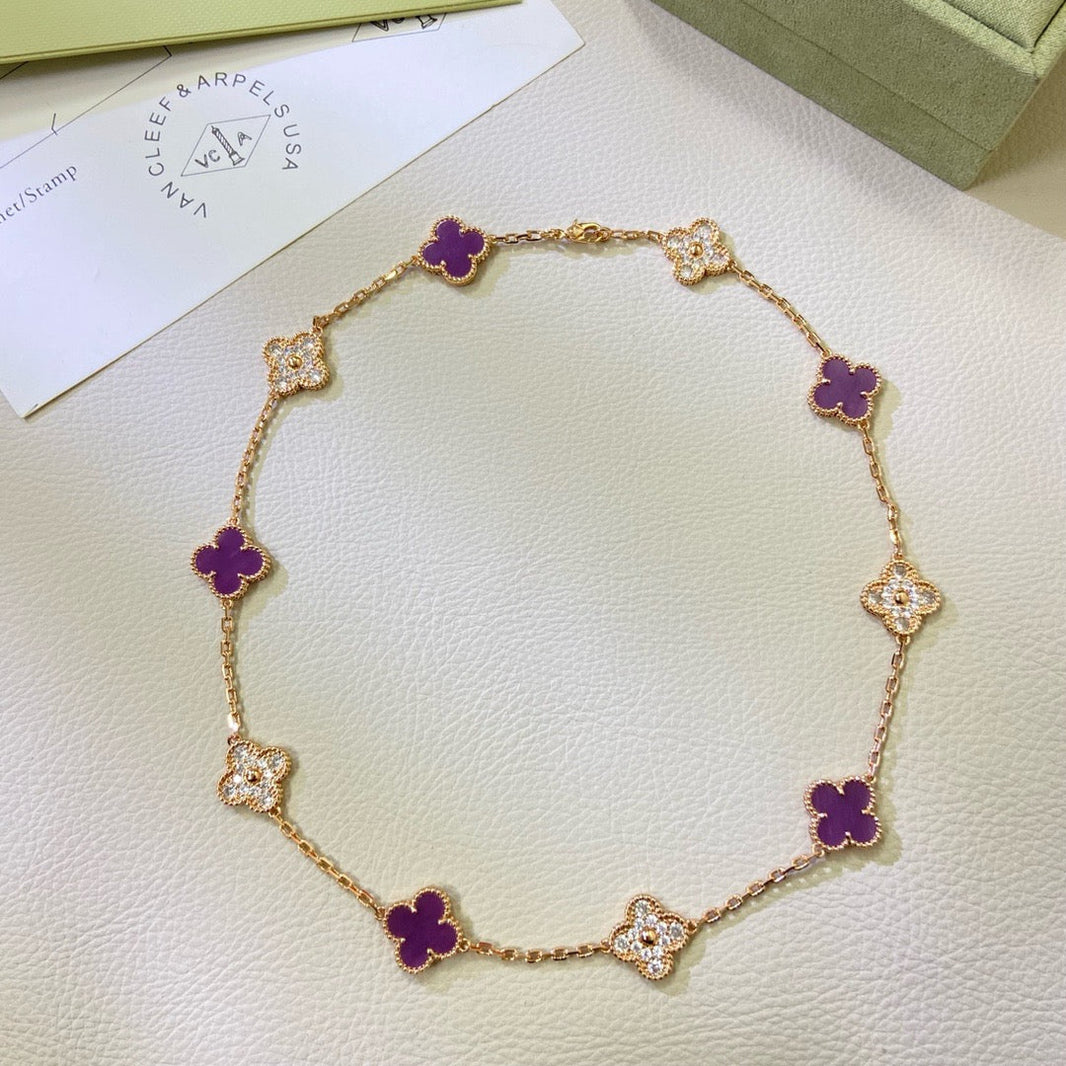 [Luna Brilliance]CLOVER 10 MOTIFS  PURPLE VIOLET DIAMOND NECKLACE