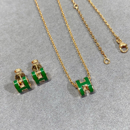 [Luna Brilliance]POP H GREEN NECKLACE SILVER AND GOLD