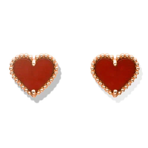 [Luna Brilliance]HEART CARNELIAN STUD EARRINGS