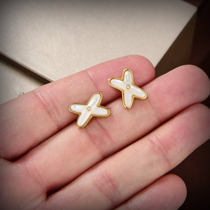 [Luna Brilliance]JEUX DE WHITE MOP GOLD DIAMOND EARRINGS