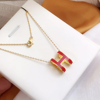 [Luna Brilliance]HM CLIC RED ENAMEL GOLD NECKLACE