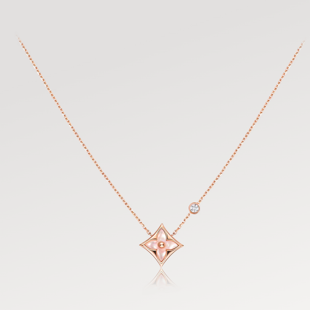 [Luna Brilliance]STAR PINK MOP 1 DIAMOND PINK GOLD NECKLACE