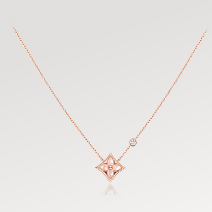 [Luna Brilliance]STAR PINK MOP 1 DIAMOND PINK GOLD NECKLACE