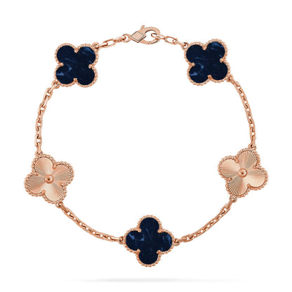 [Luna Brilliance]THICK GOLD-PLATED CUSTOM SIZE EDITION CLOVER LASER ROSE GOLD BRACELET COLLECTION,5 MOTIFS