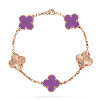 [Luna Brilliance]THICK GOLD-PLATED CUSTOM SIZE EDITION CLOVER LASER ROSE GOLD BRACELET COLLECTION,5 MOTIFS