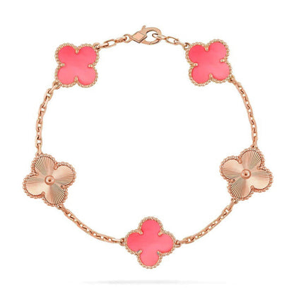 [Luna Brilliance]THICK GOLD-PLATED CUSTOM SIZE EDITION CLOVER LASER ROSE GOLD BRACELET COLLECTION,5 MOTIFS