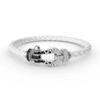 [Luna Brilliance]FORCE LARGE HORSESHOE BLACK WHITE DIAMOND BRACELET SILVER