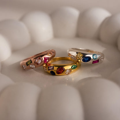 Mixed Birthstone Dome Ring
