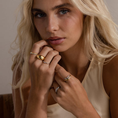 Mixed Metal Diamond Curve Ring Set