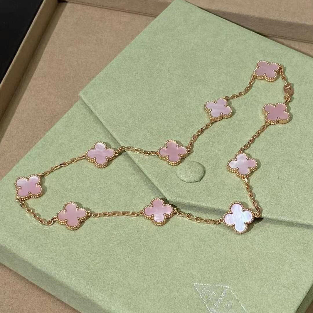 [Luna Brilliance]CLOVER 10 MOTIFS PINK MOP NECKLACE