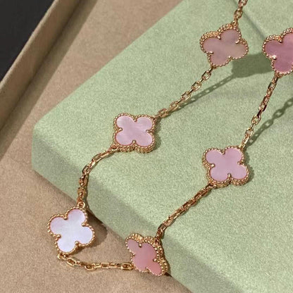 [Luna Brilliance]CLOVER 10 MOTIFS PINK MOP NECKLACE