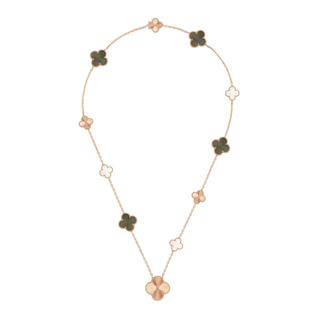[Luna Brilliance]DETACHABLE CLOVER 15(11+4) FLOWER ROSE GOLD NECKLACE SET