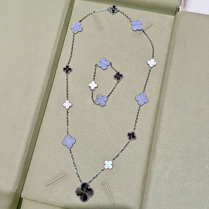 [Luna Brilliance]DETACHABLE CLOVER 15(11+4) FLOWER SILVER NECKLACE SET