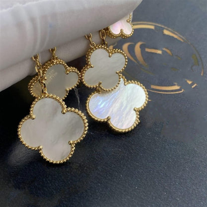 [Luna Brilliance]CLOVER EARRINGS WHITE MOP 4 MOTIFS GOLD