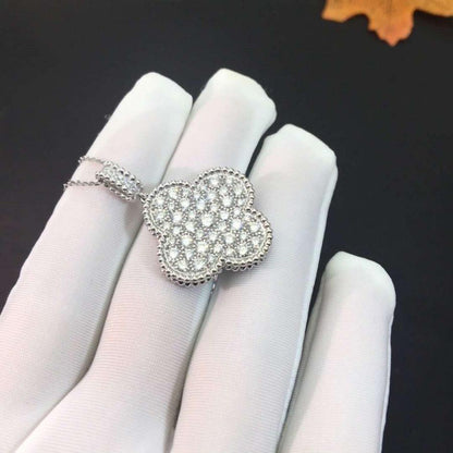 [Luna Brilliance]CLOVER 25MM SILVER FULL DIAMOND BIG CLOVER NECKLACE
